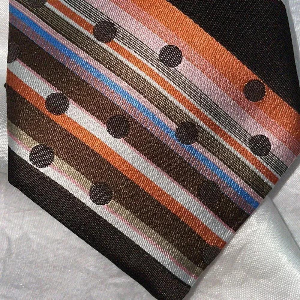 Ted Baker brown‎ & orange striped & polka dot silk tie